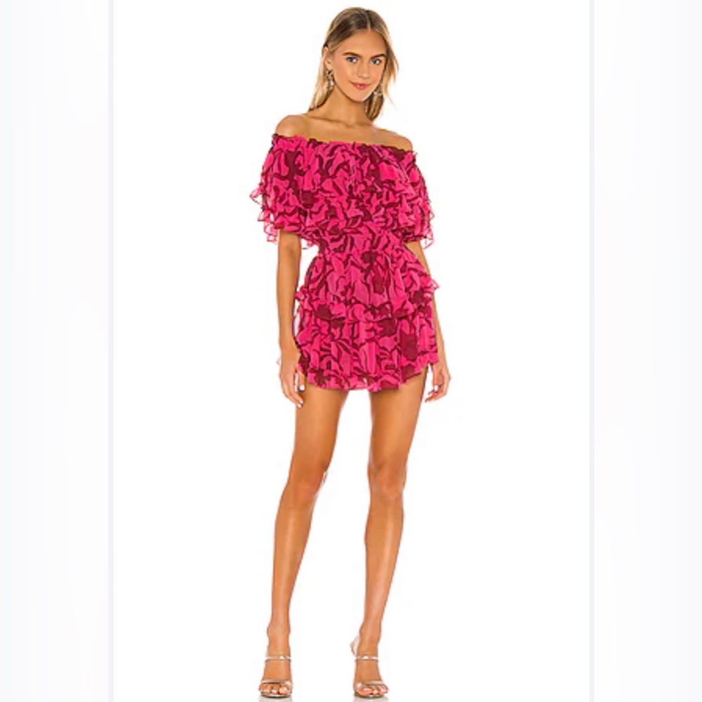 Misa Los Angeles Pink Ruffle Off-Shoulder Mini Dress
